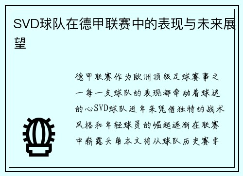 SVD球队在德甲联赛中的表现与未来展望